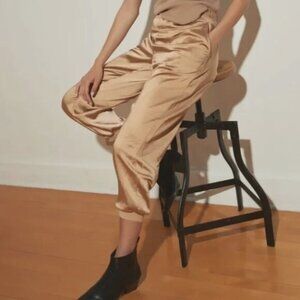 Melissa Nepton NWOT Gloria Jogger Satin Pull On Stretch Waist Pant in Gold Small